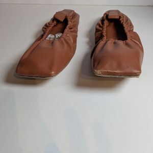 St. John Brown Leather Square-Toe Elastic Ballet Flats
